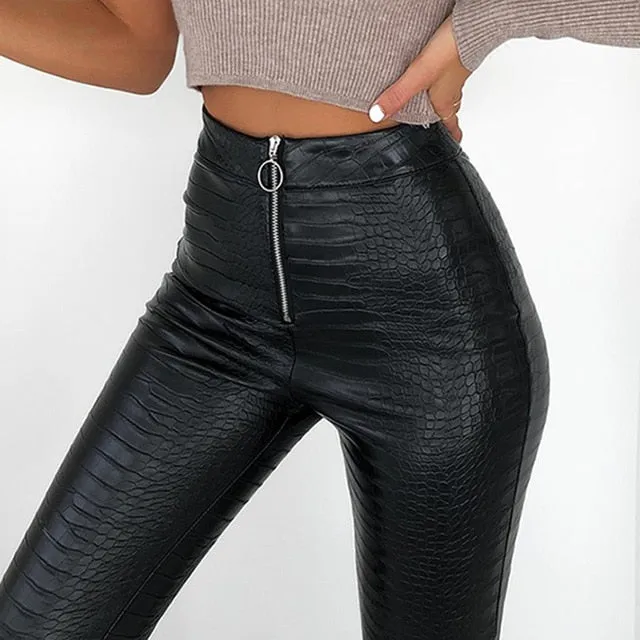 2021 High Waist Faux Leather Pants Women Pencil Skinny Pants Sizes XS - L