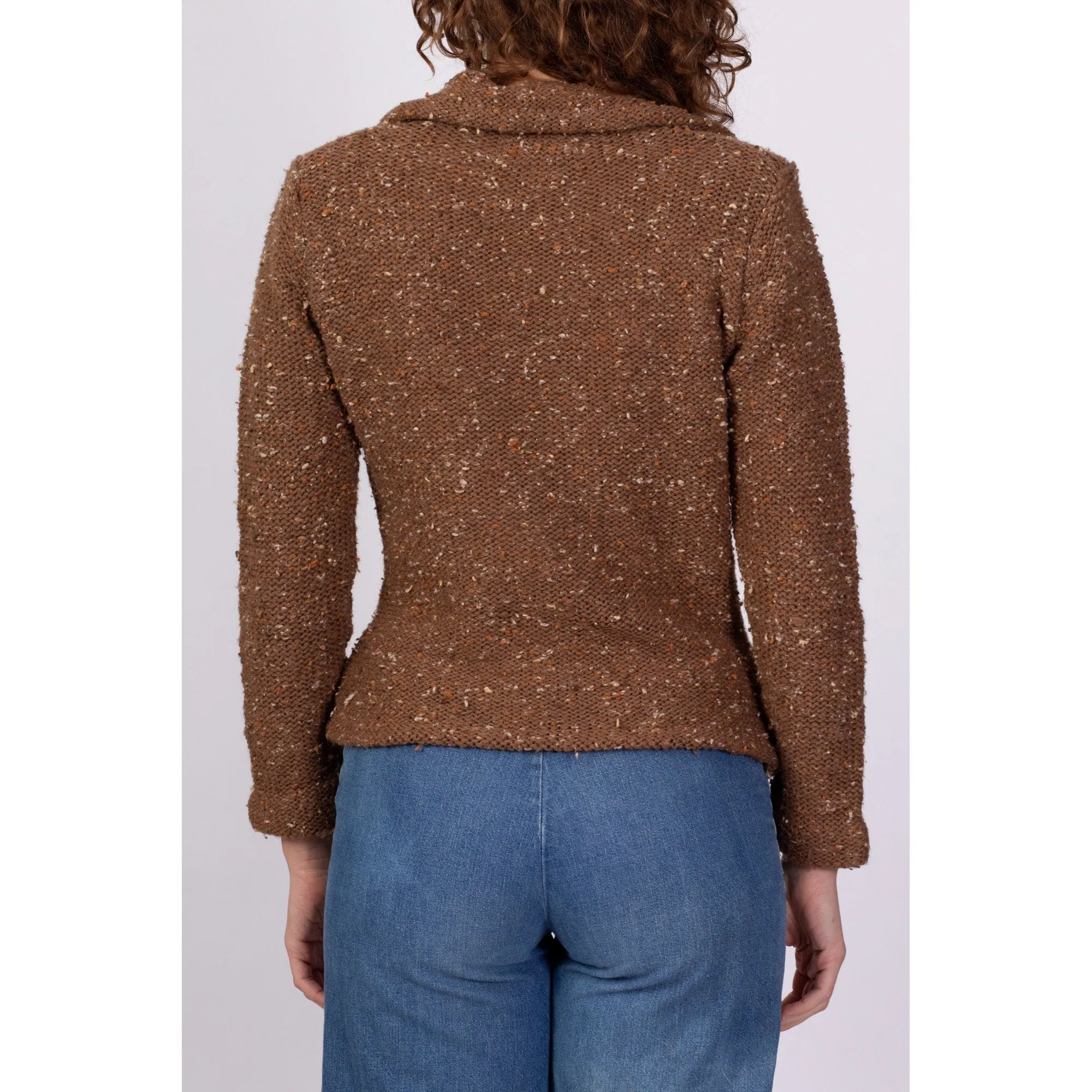 70s 80s Brown Confetti Knit Cardigan - Small