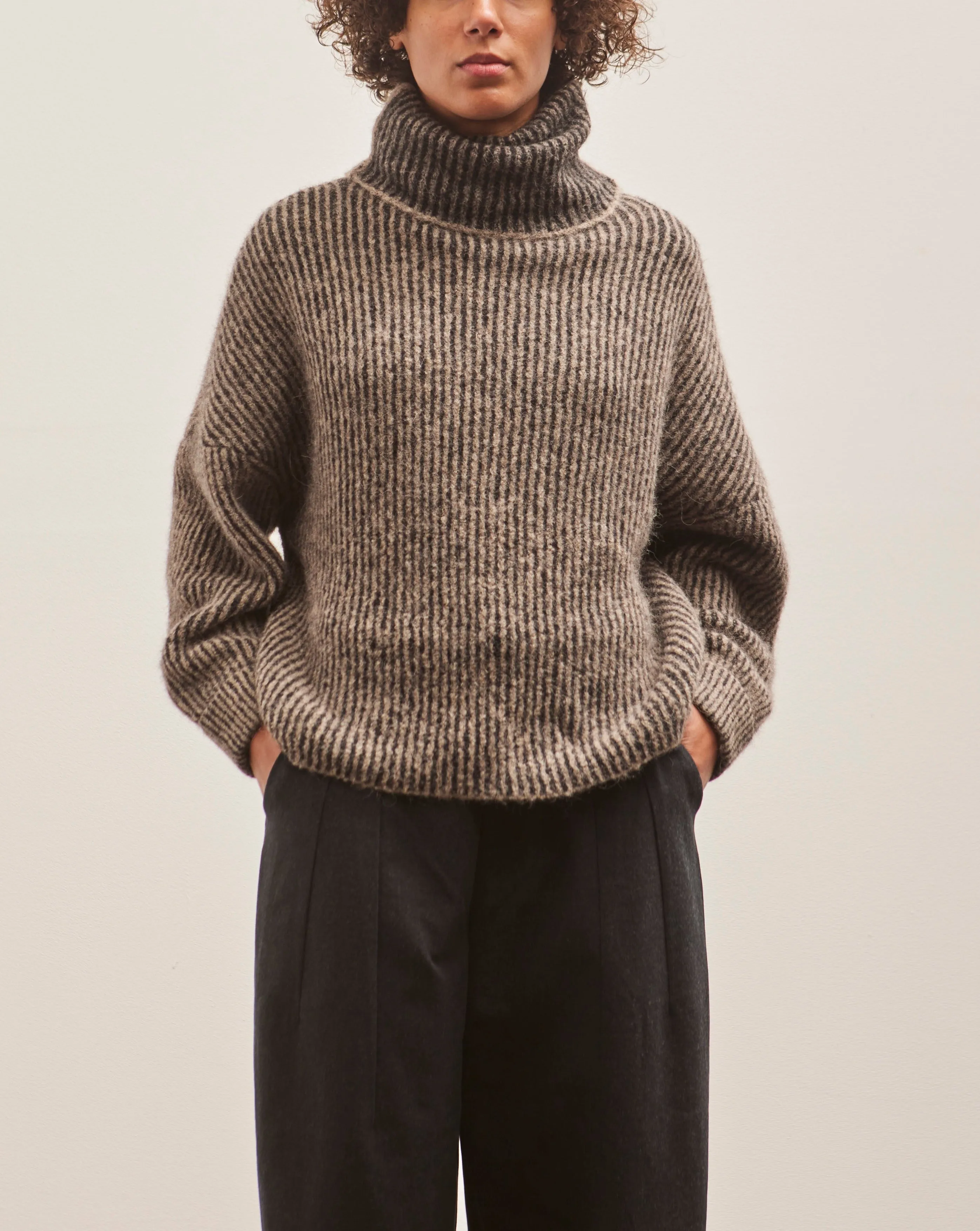 7115 Alpaca Striped Turtleneck, Dark Stripes