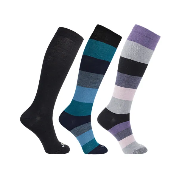 75% Rich Merino Wool Everyday Compression Socks (15-20mmHg) - Colorblock -3 Pack