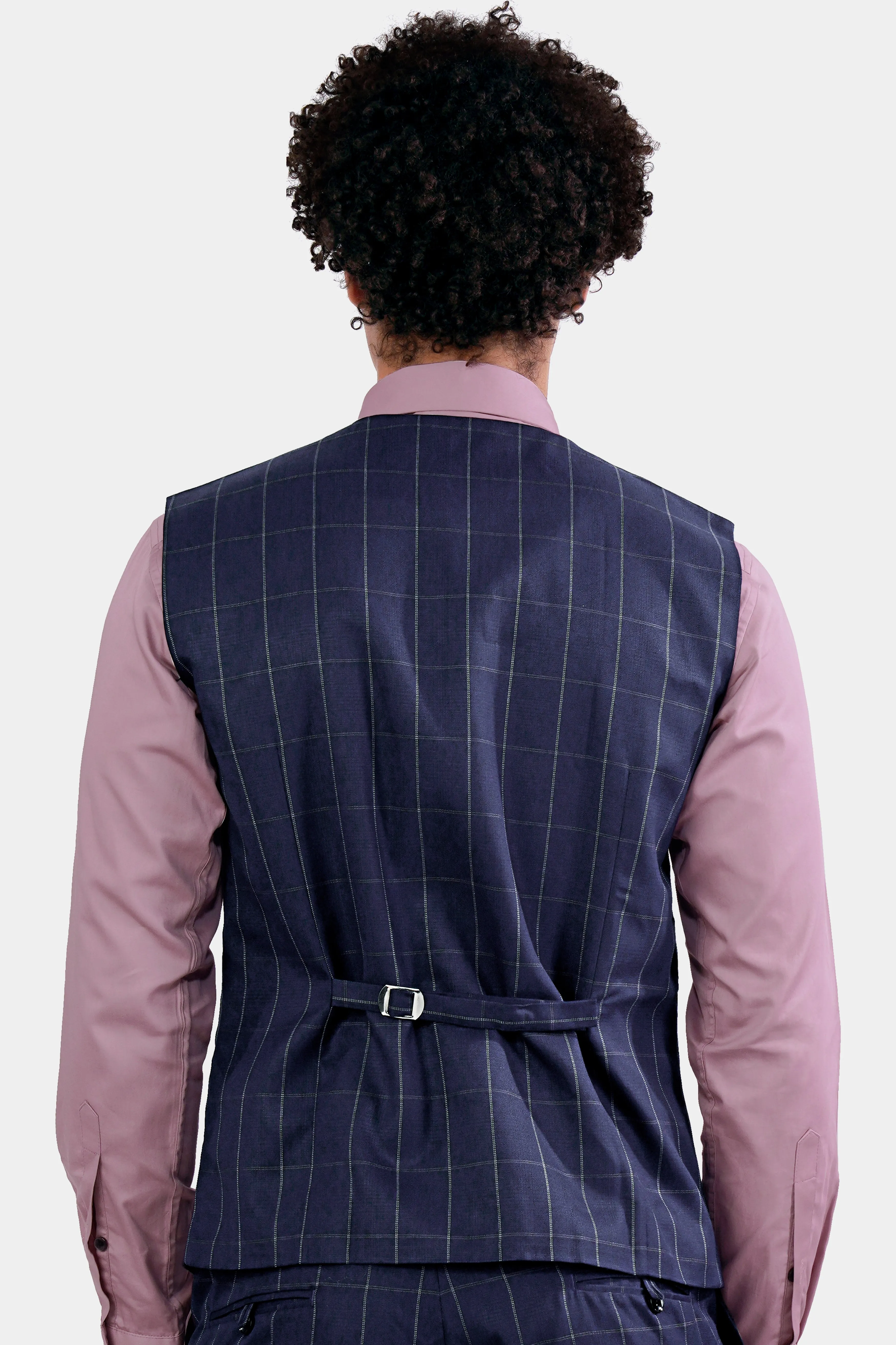 Admiral Blue Windowpane Wool Rich Waistcoat