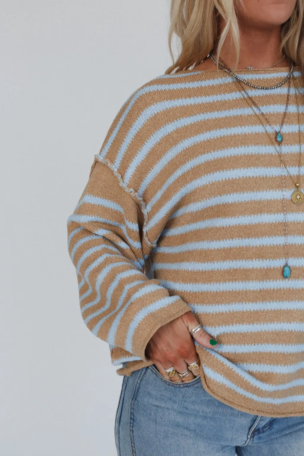 All My Stripes Oversized Sweater - Taupe