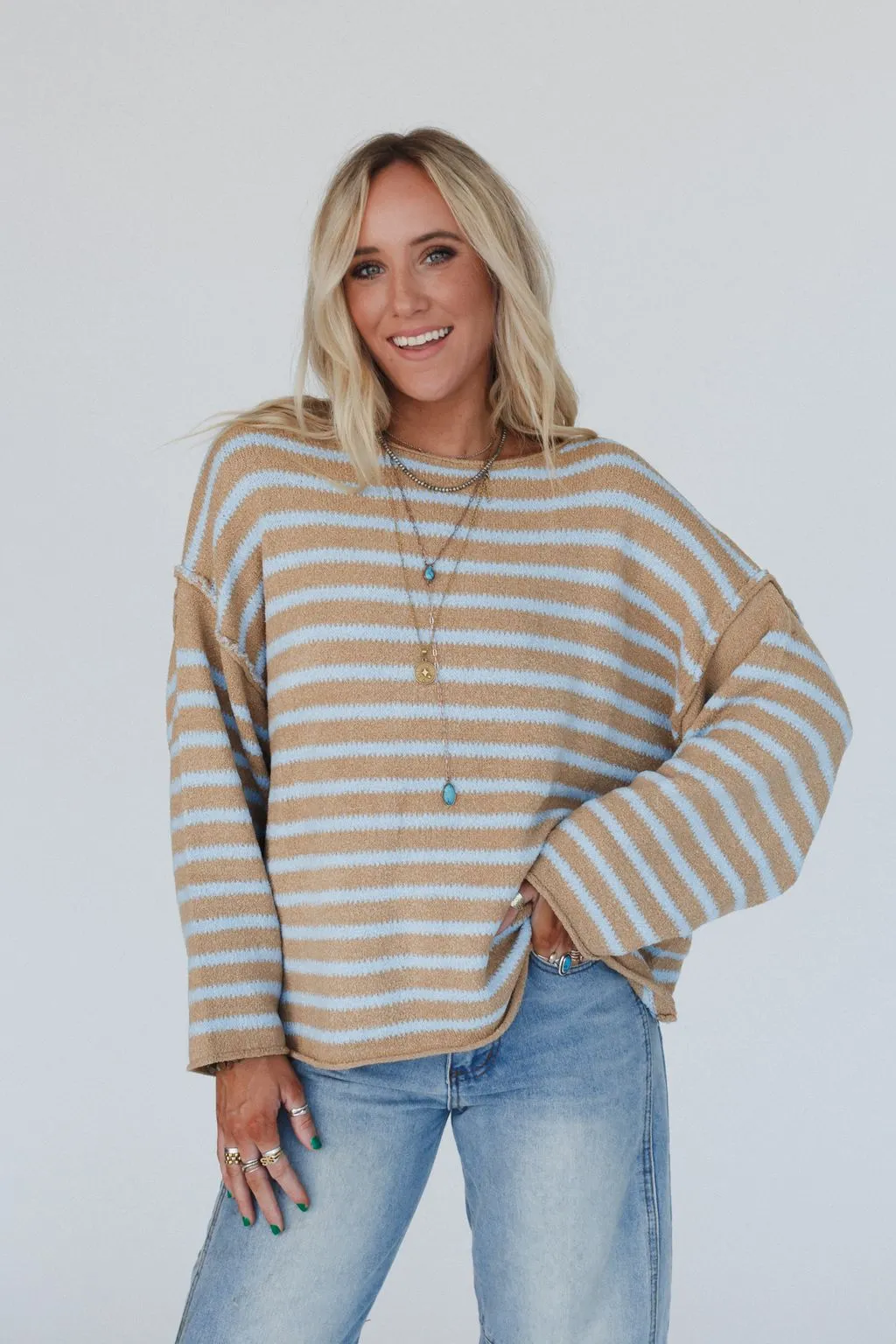 All My Stripes Oversized Sweater - Taupe