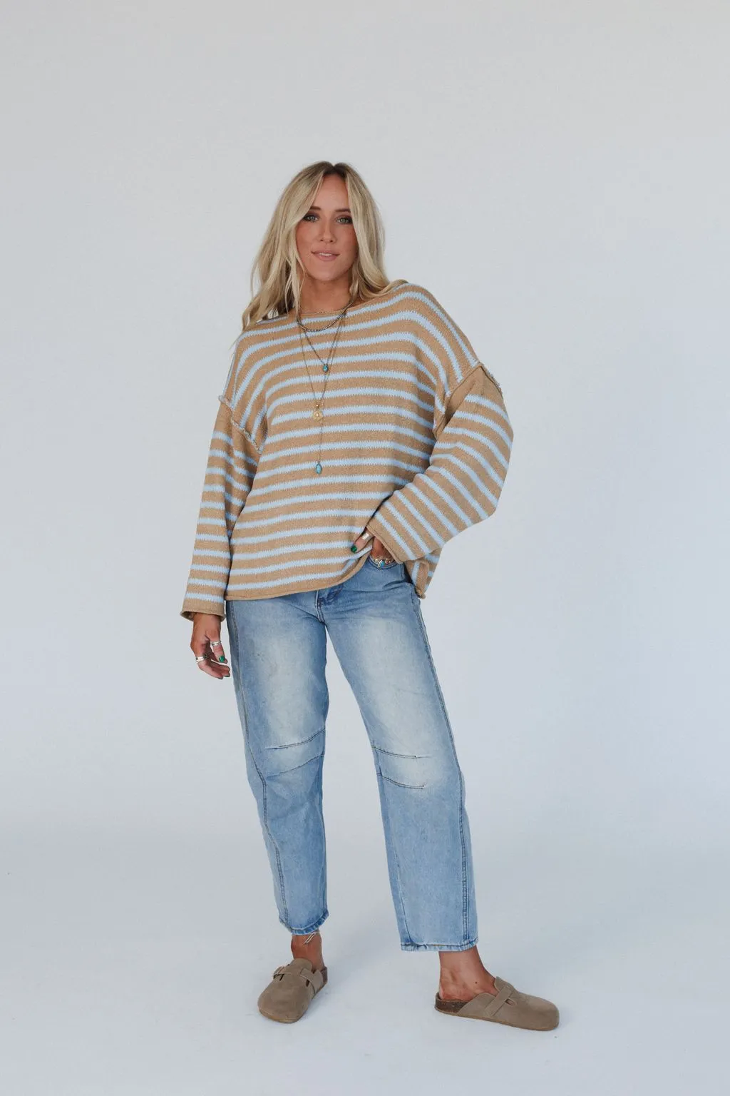 All My Stripes Oversized Sweater - Taupe