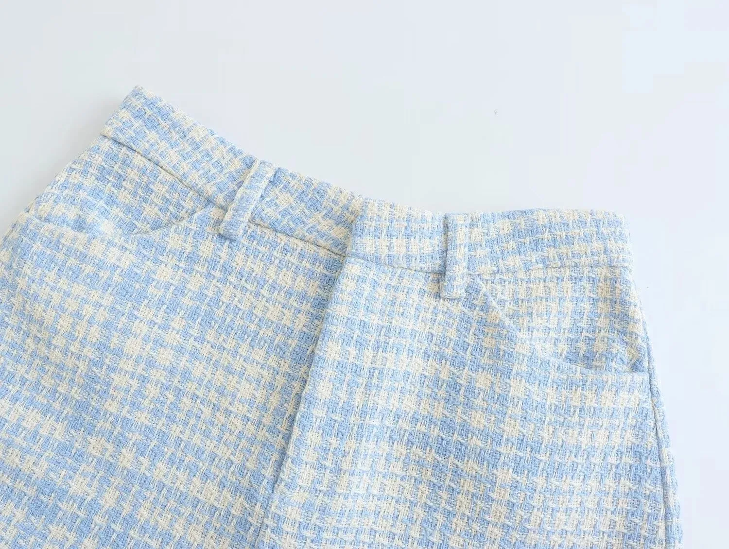 Autumn Shorts England Plaid Texture Woolen High Waist Bermuda Women