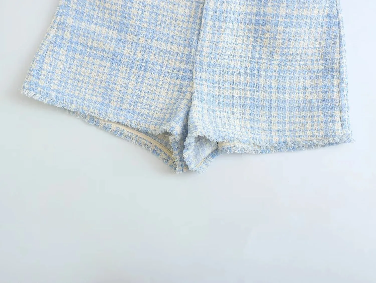 Autumn Shorts England Plaid Texture Woolen High Waist Bermuda Women