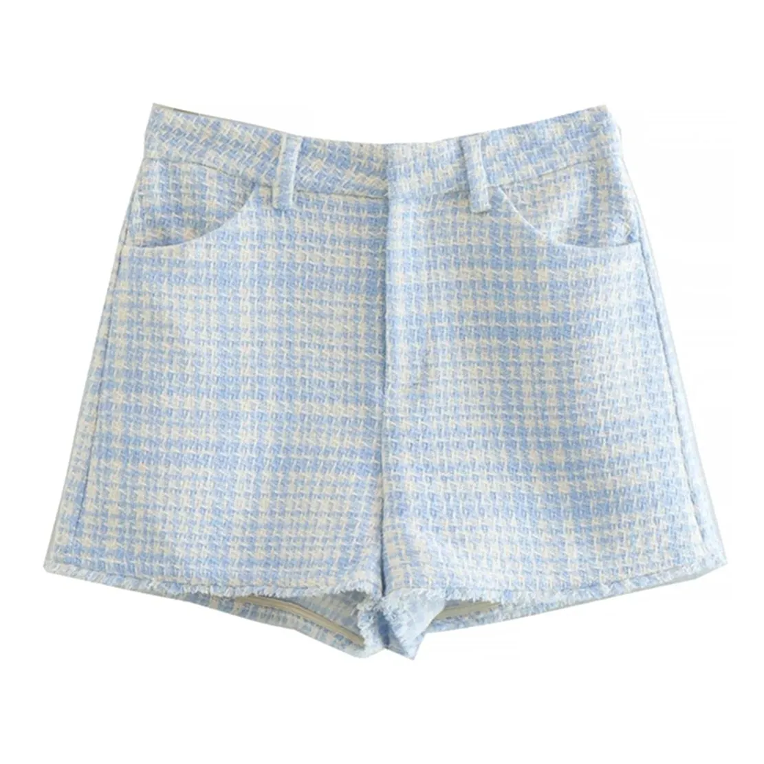 Autumn Shorts England Plaid Texture Woolen High Waist Bermuda Women