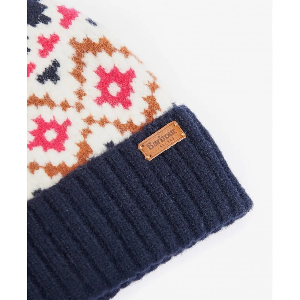 Barbour Womens Claudia Fairisle Beanie Navy/Pink Dahlia