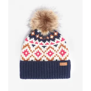 Barbour Womens Claudia Fairisle Beanie Navy/Pink Dahlia