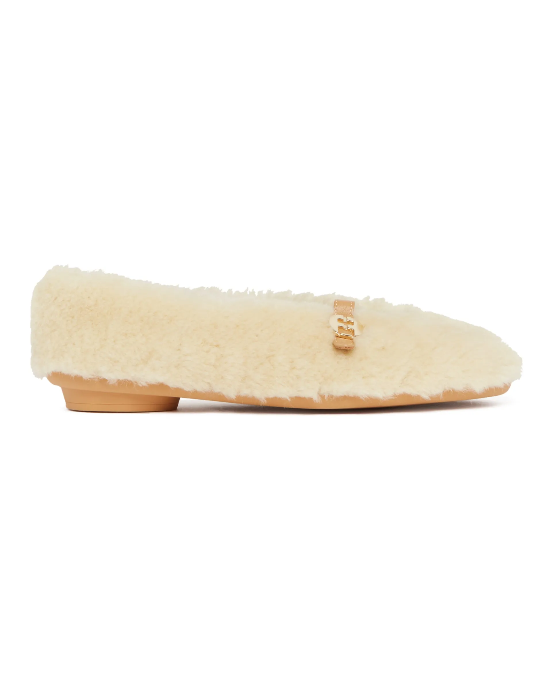 Beige Fur Ballerina Flats