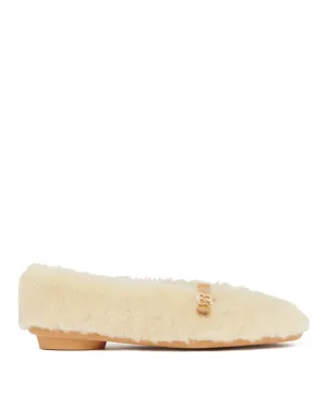 Beige Fur Ballerina Flats