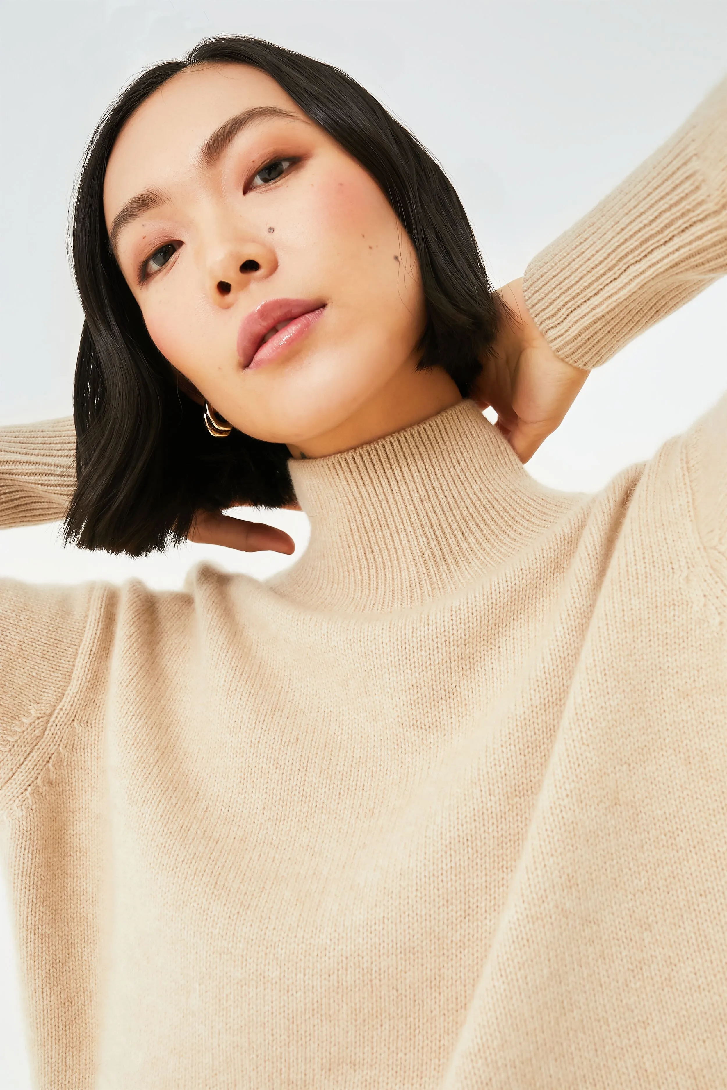 Beige Roll Neck Cashmere Jumper