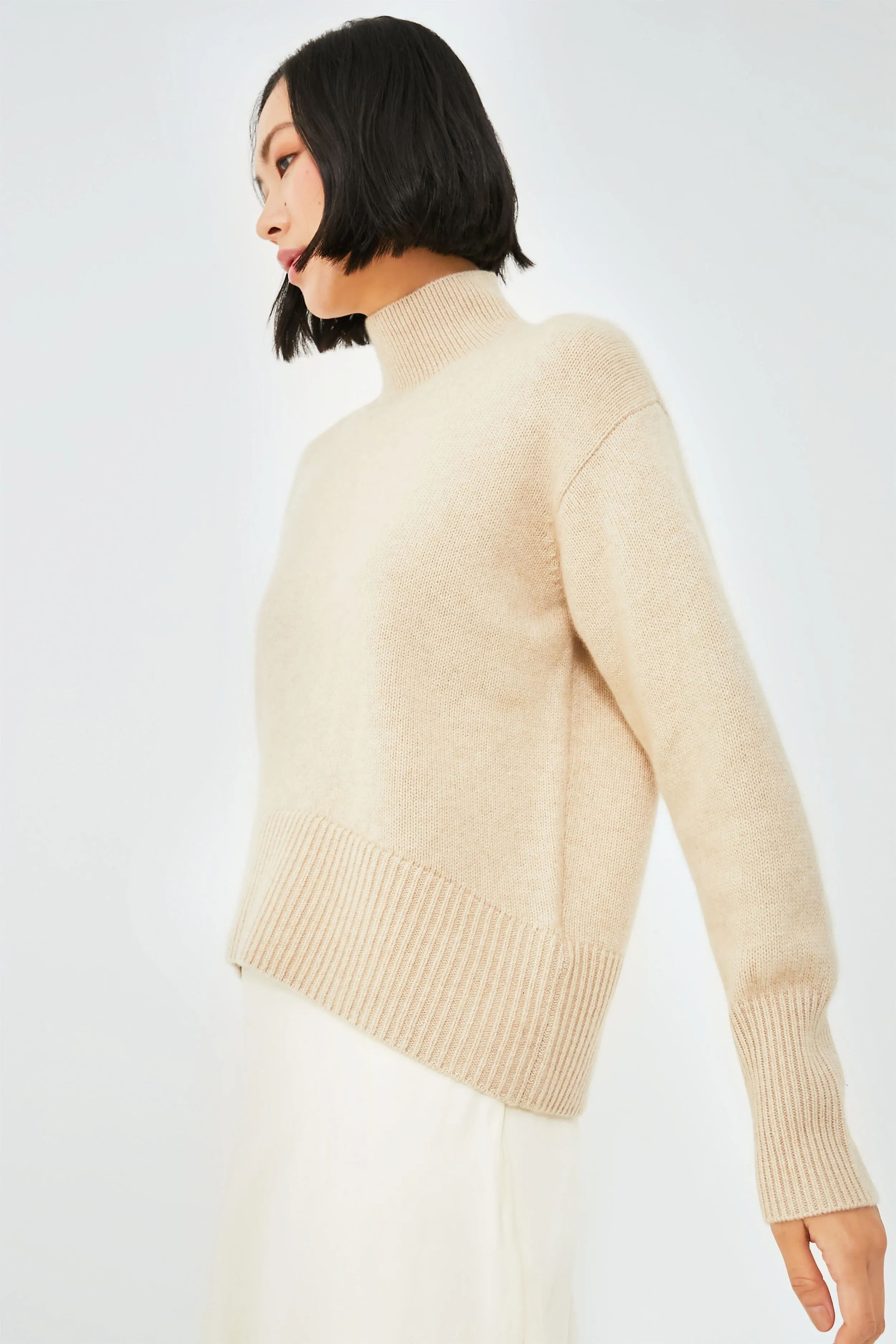 Beige Roll Neck Cashmere Jumper