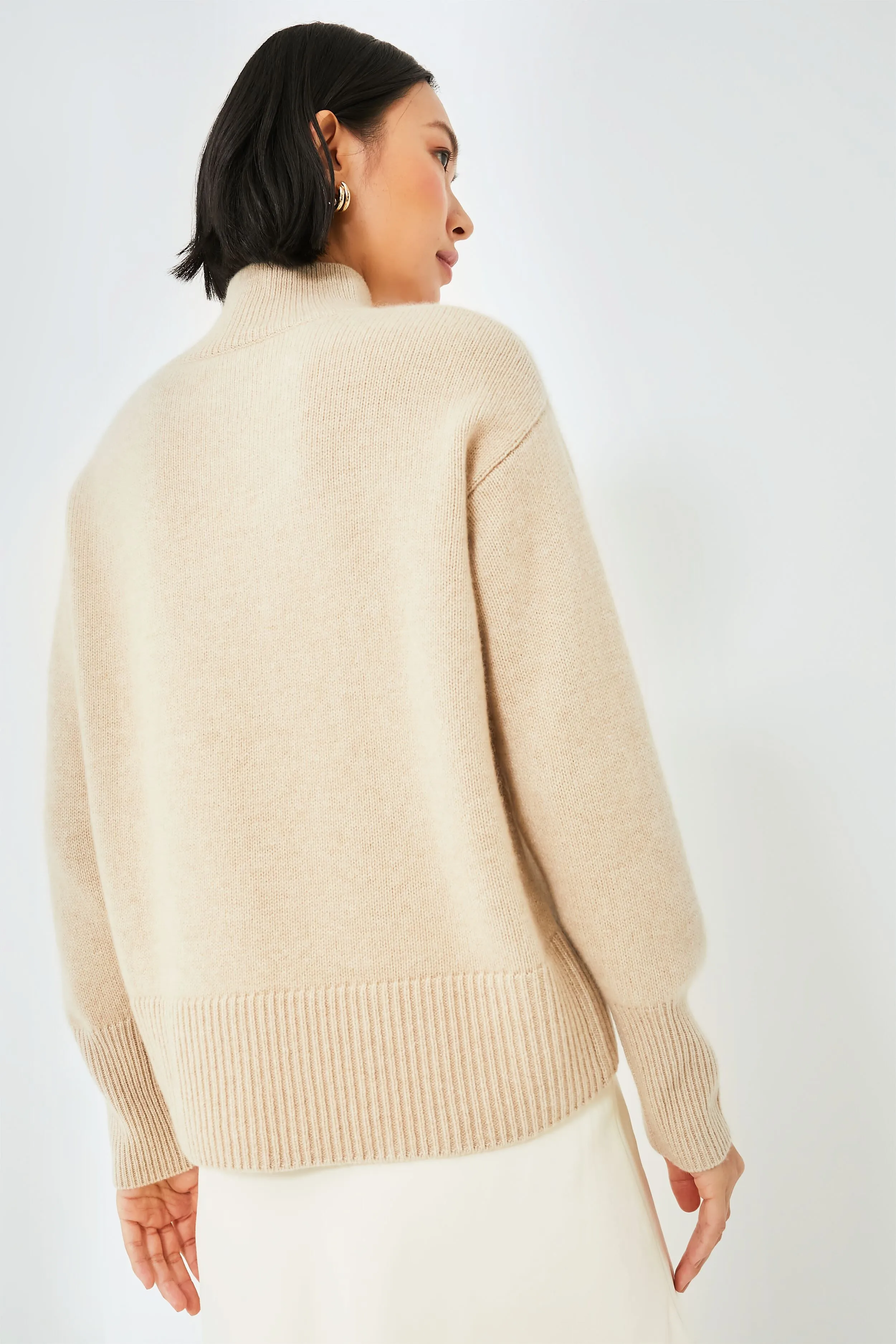 Beige Roll Neck Cashmere Jumper