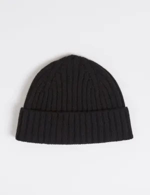 Bhode 2x2 Rib Beanie Hat (Lambswool) - Black