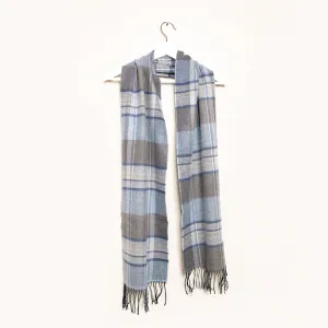 Blue & Grey Check Merino Wool Scarf