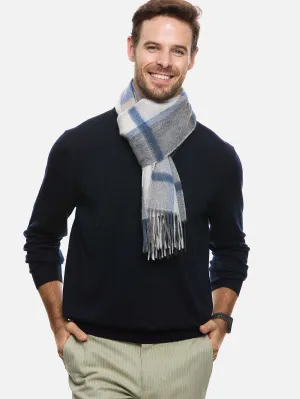 Blue Gray Plaid Mens Cashmere Scarf