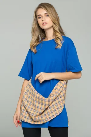 Blue Wide Shoulder Wrap-Around Plaid Scarf  T-Shirt