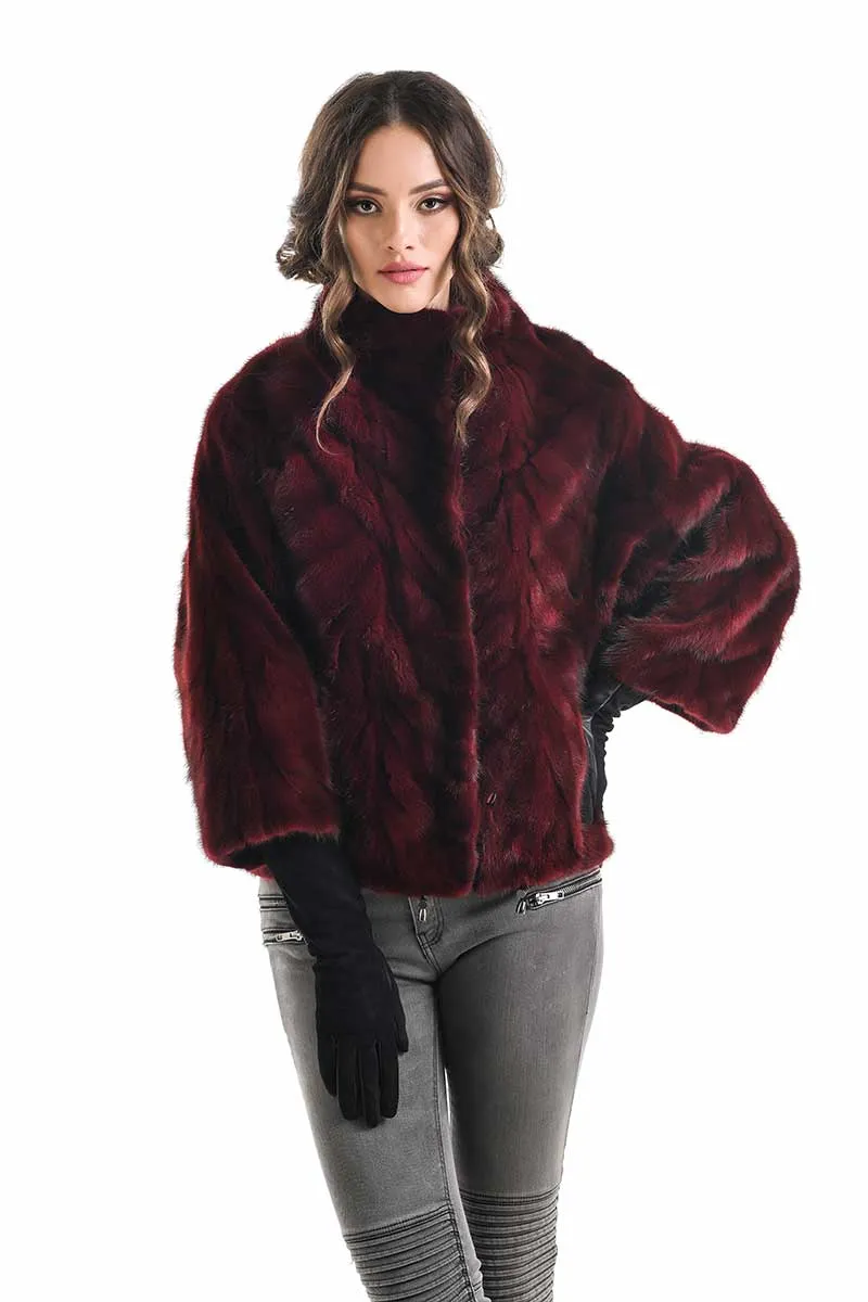 Burgundy Genuine Mink Fur Jacket