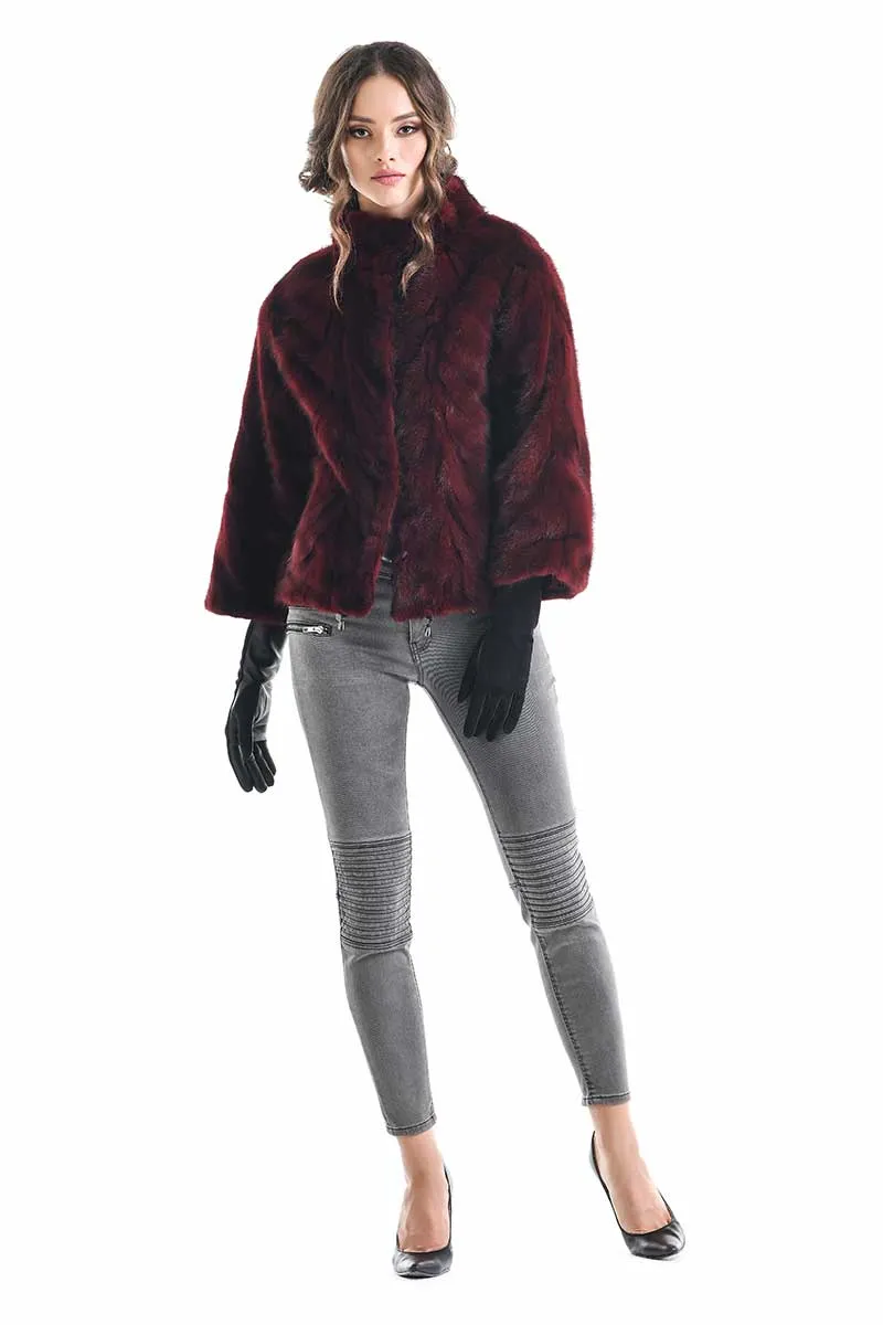 Burgundy Genuine Mink Fur Jacket