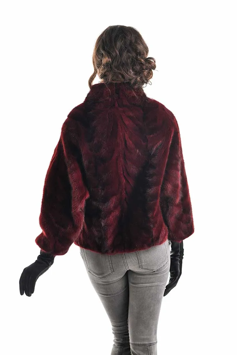 Burgundy Genuine Mink Fur Jacket