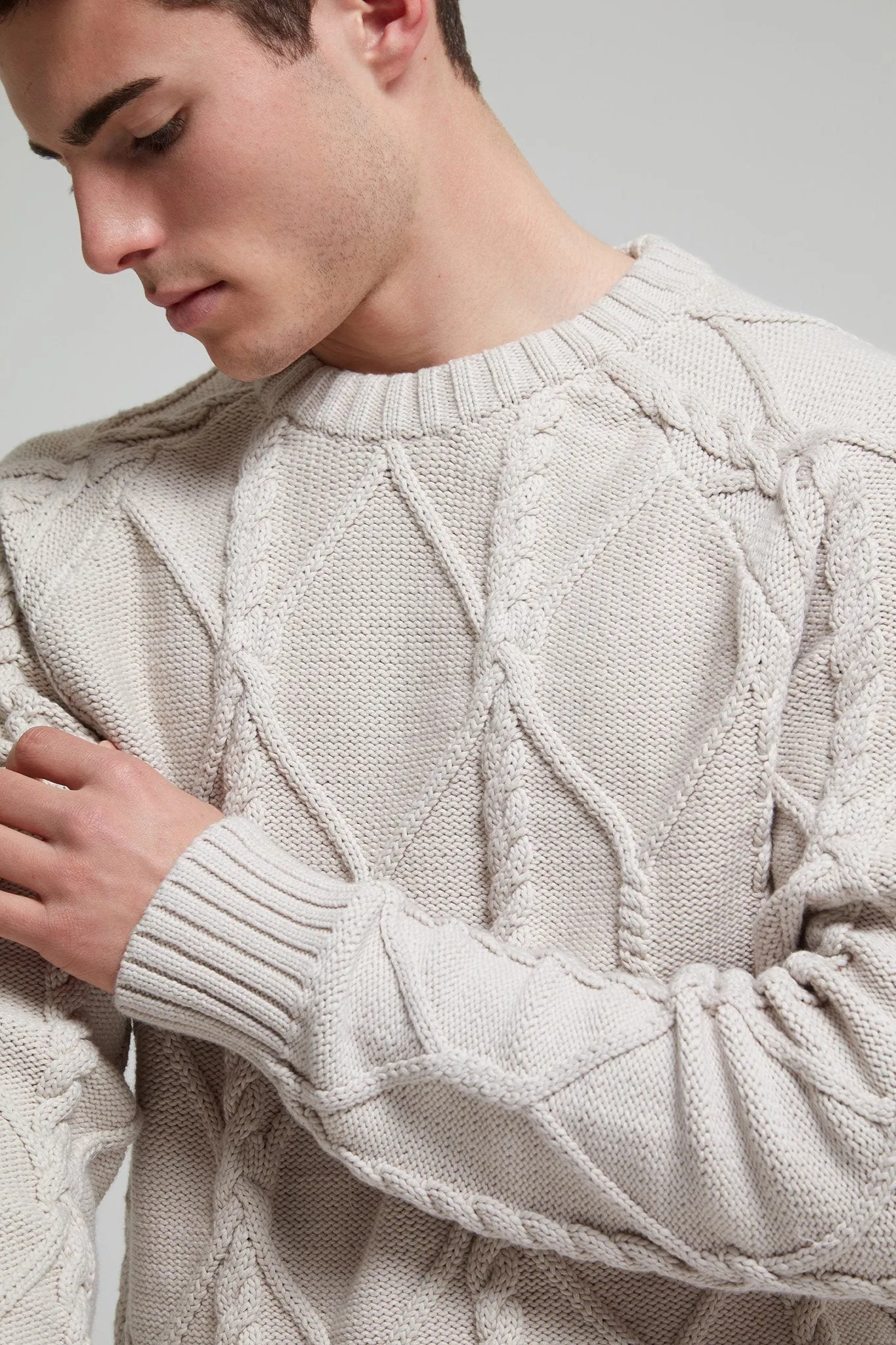 Cable-Knit Cotton Blend Sweater