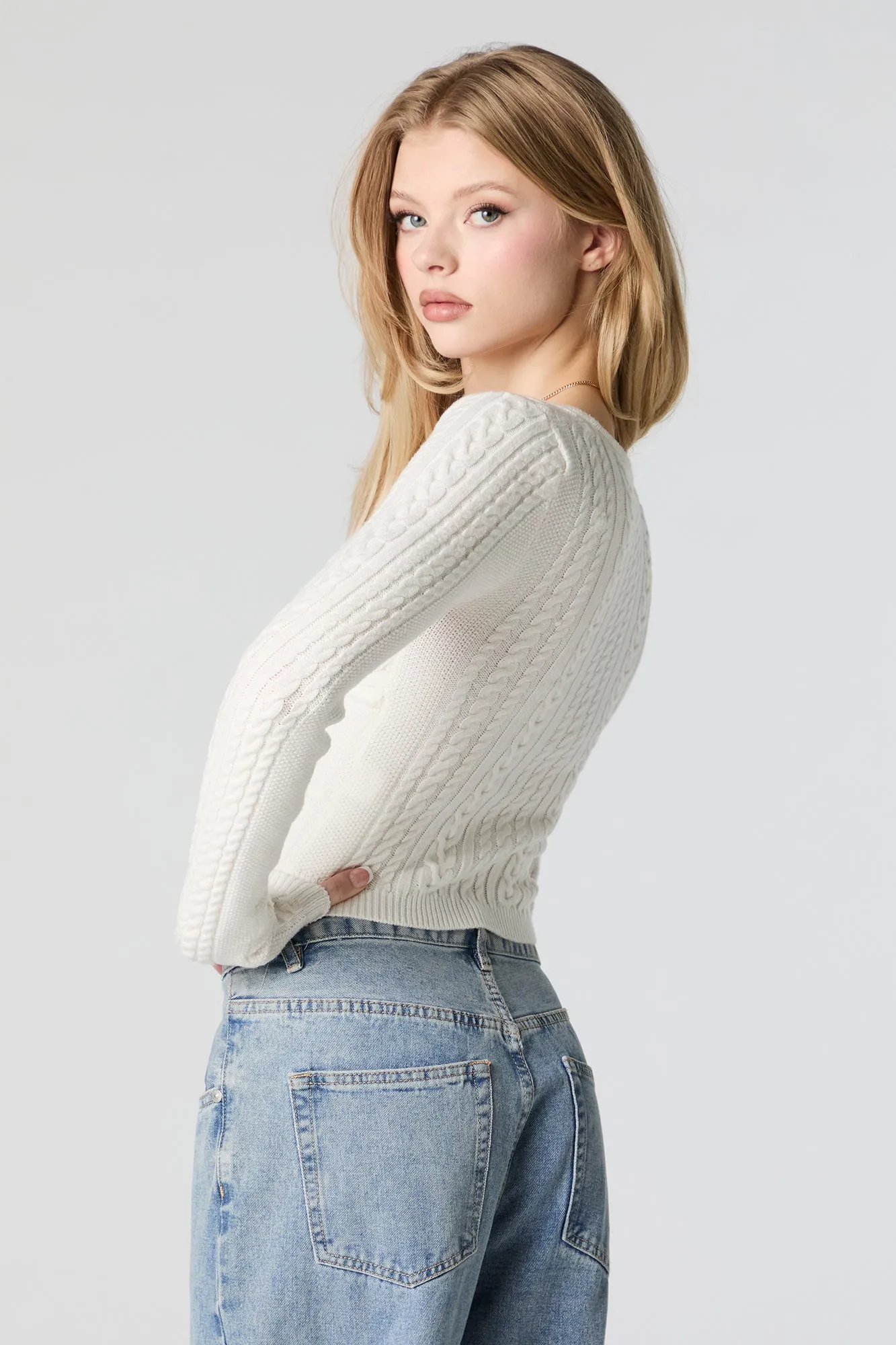 Cable Knit Sweetheart Sweater