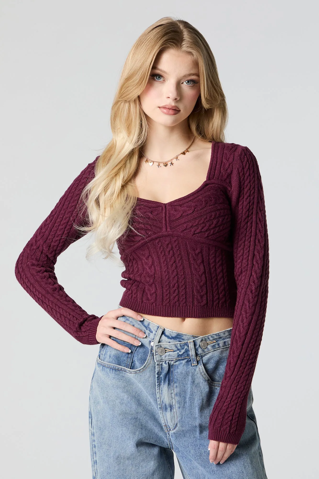 Cable Knit Sweetheart Sweater