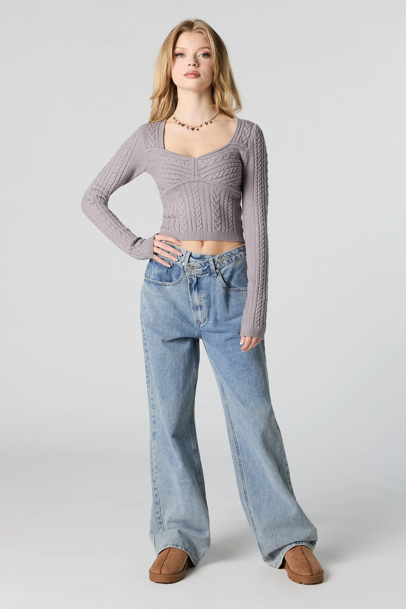 Cable Knit Sweetheart Sweater