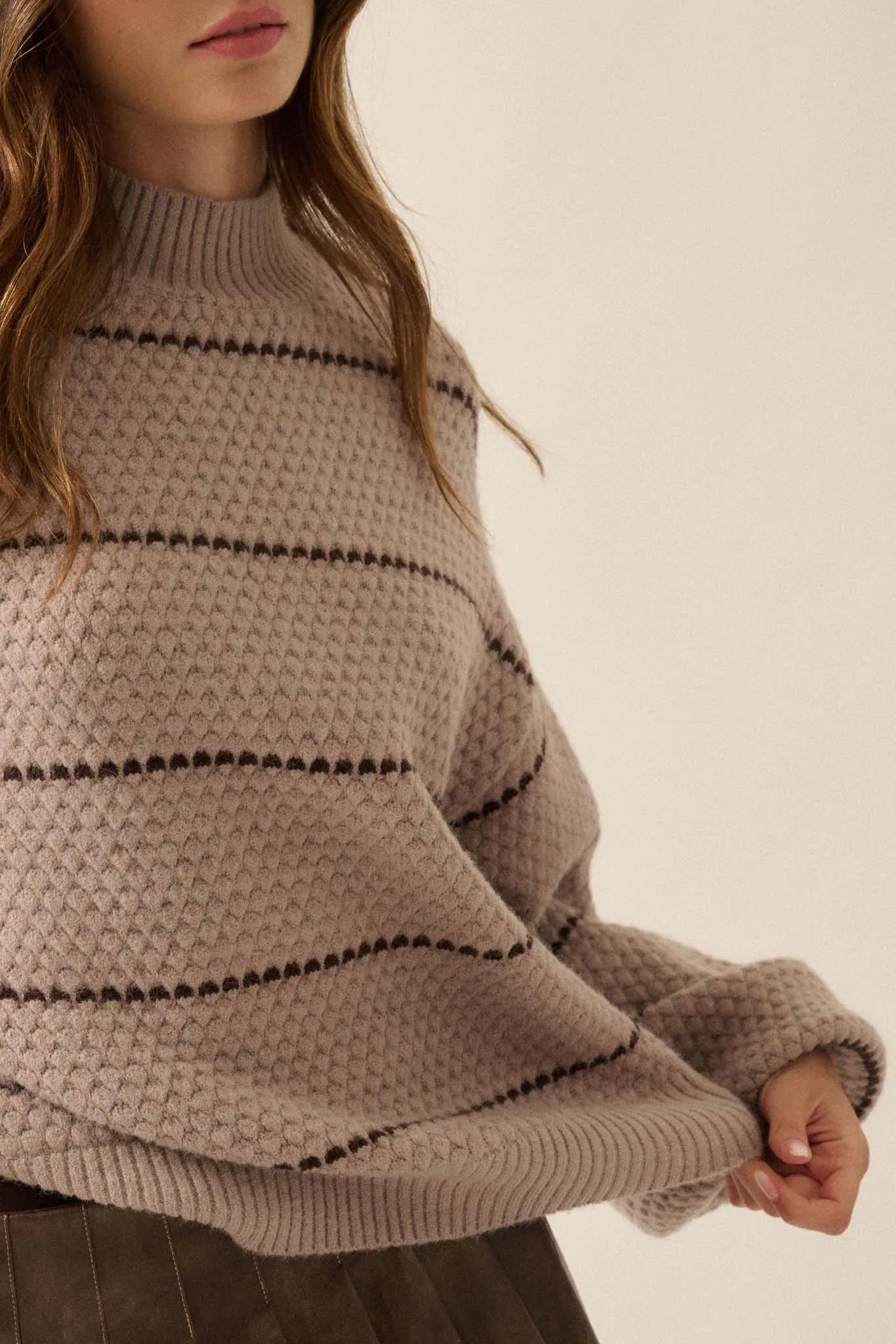 Call Me Cozy Striped Bubble Knit Mock-Neck Sweater