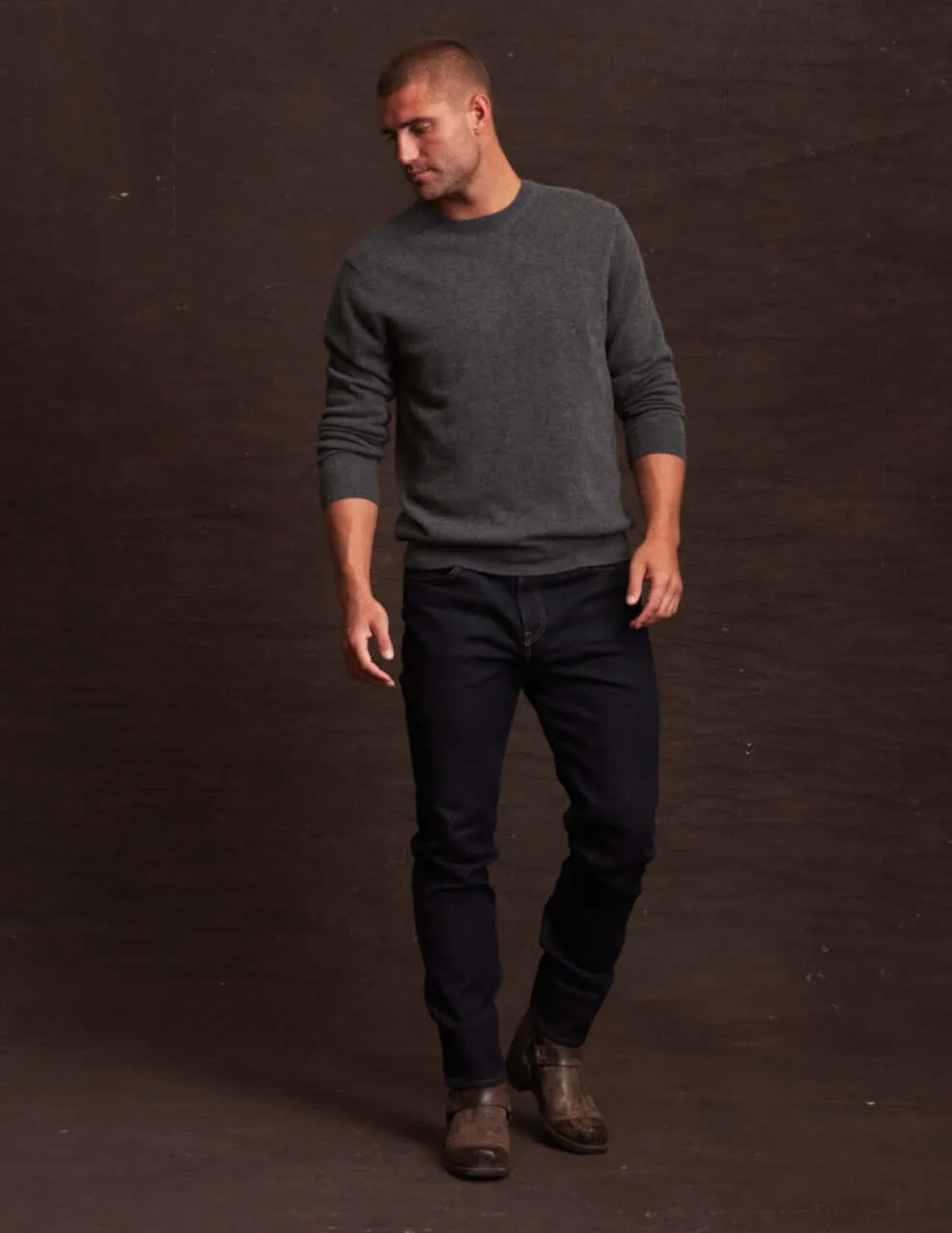 Cashmere Solid Crew in Charcoal Heather