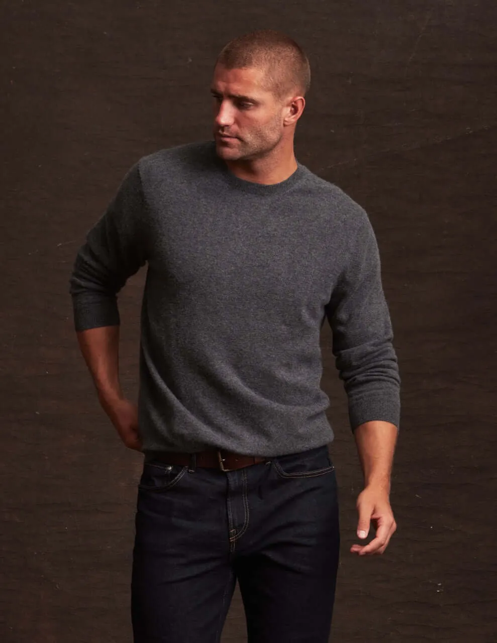 Cashmere Solid Crew in Charcoal Heather