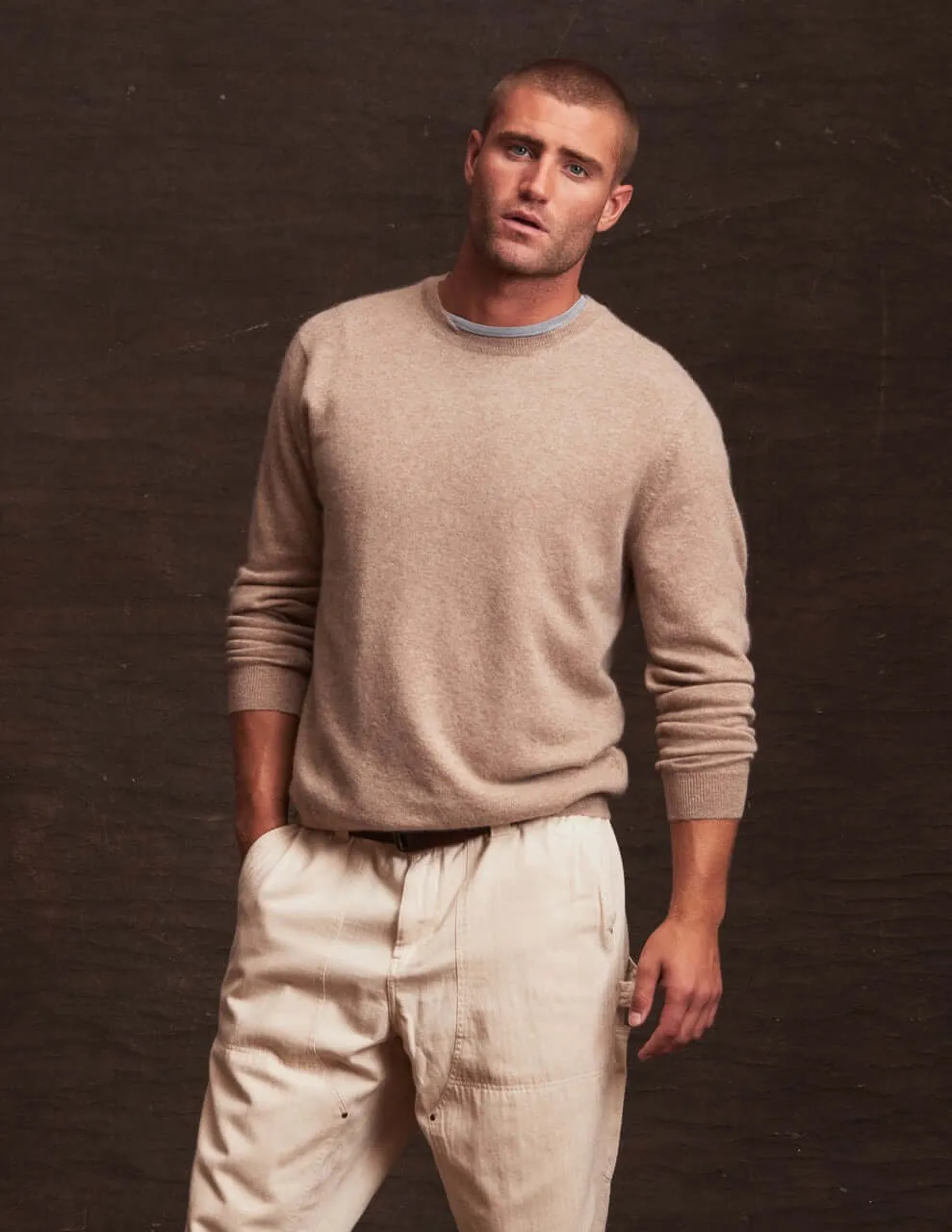 Cashmere Solid Crew in Taupe Heather