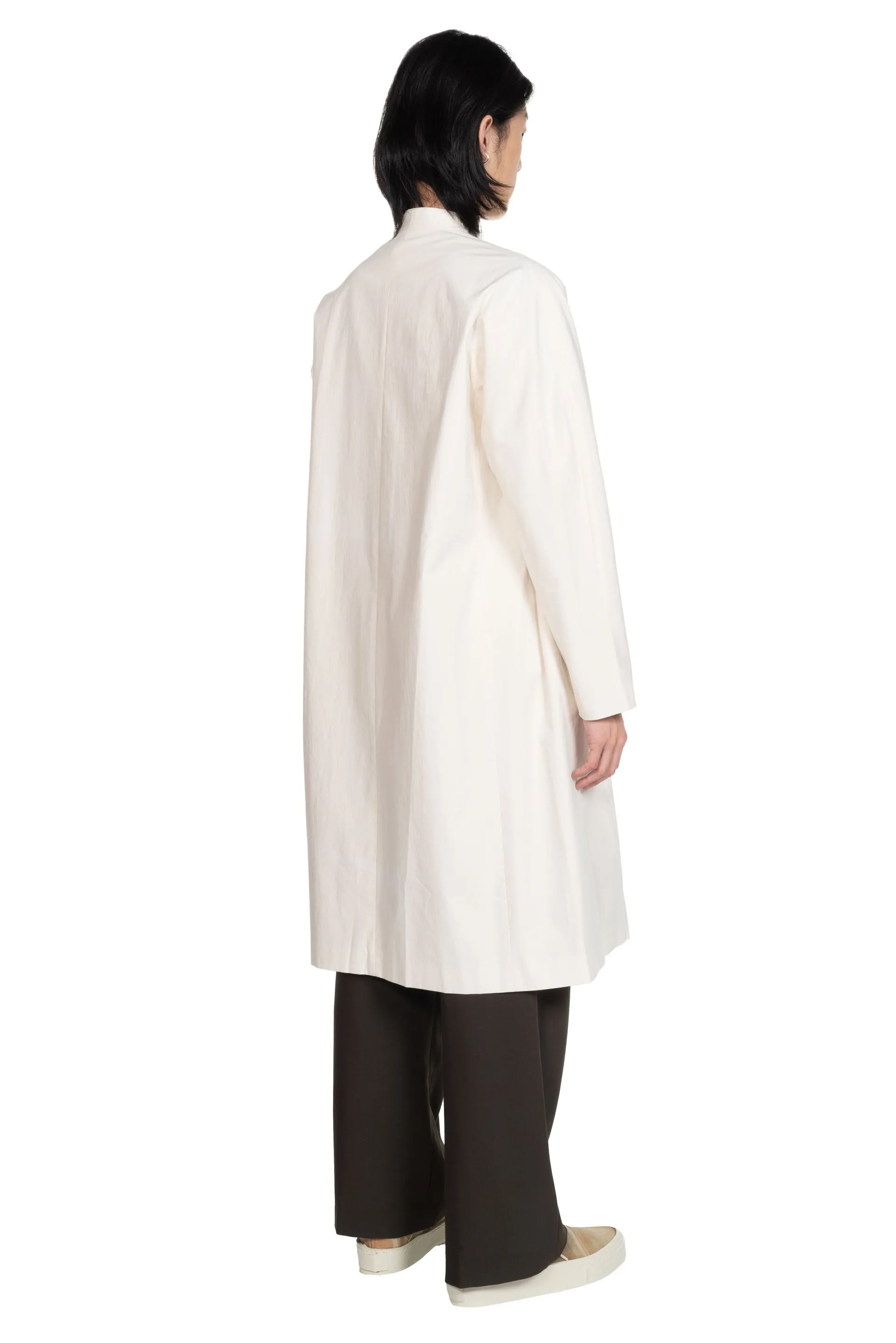 Collarless Long White Coat