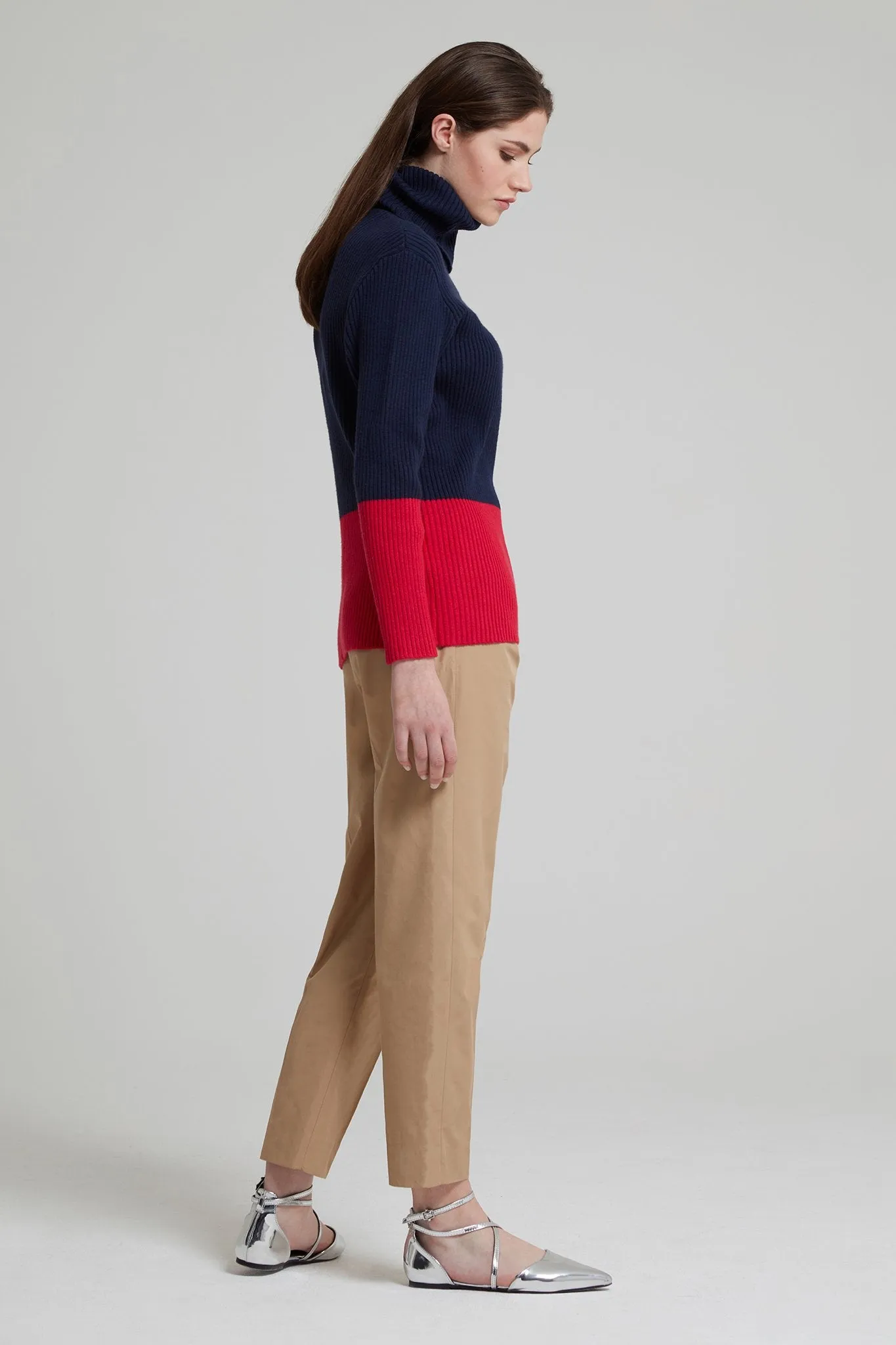 Contrast Ribbed Cotton Blend Sweater