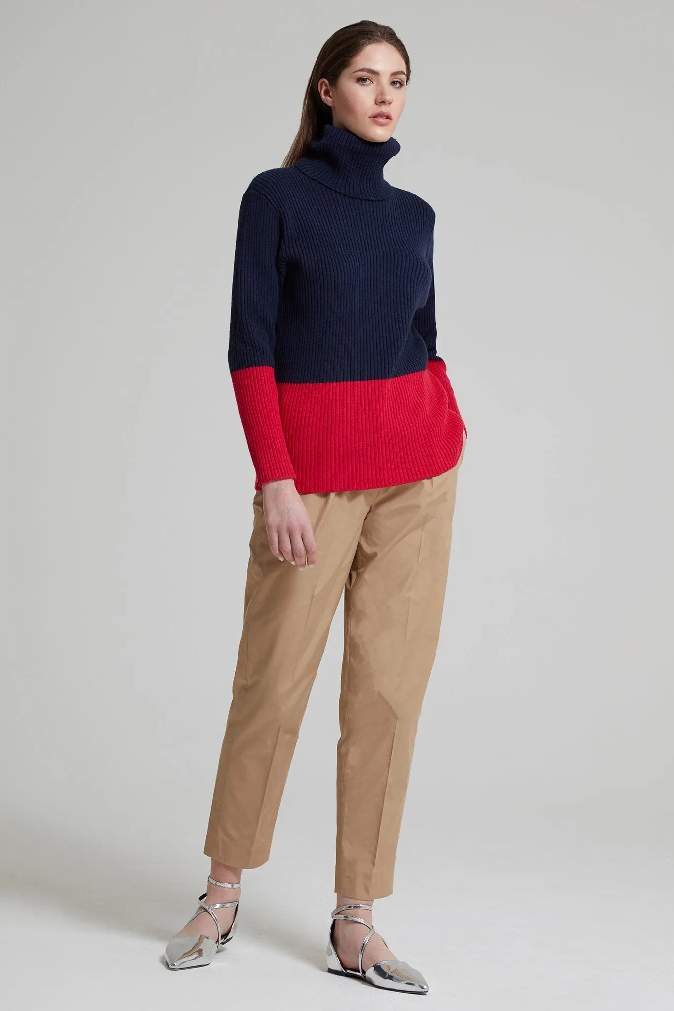 Contrast Ribbed Cotton Blend Sweater