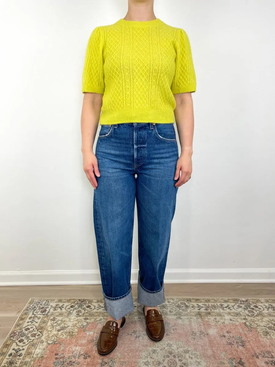 Cropped Cable Sweater in Lemongrass