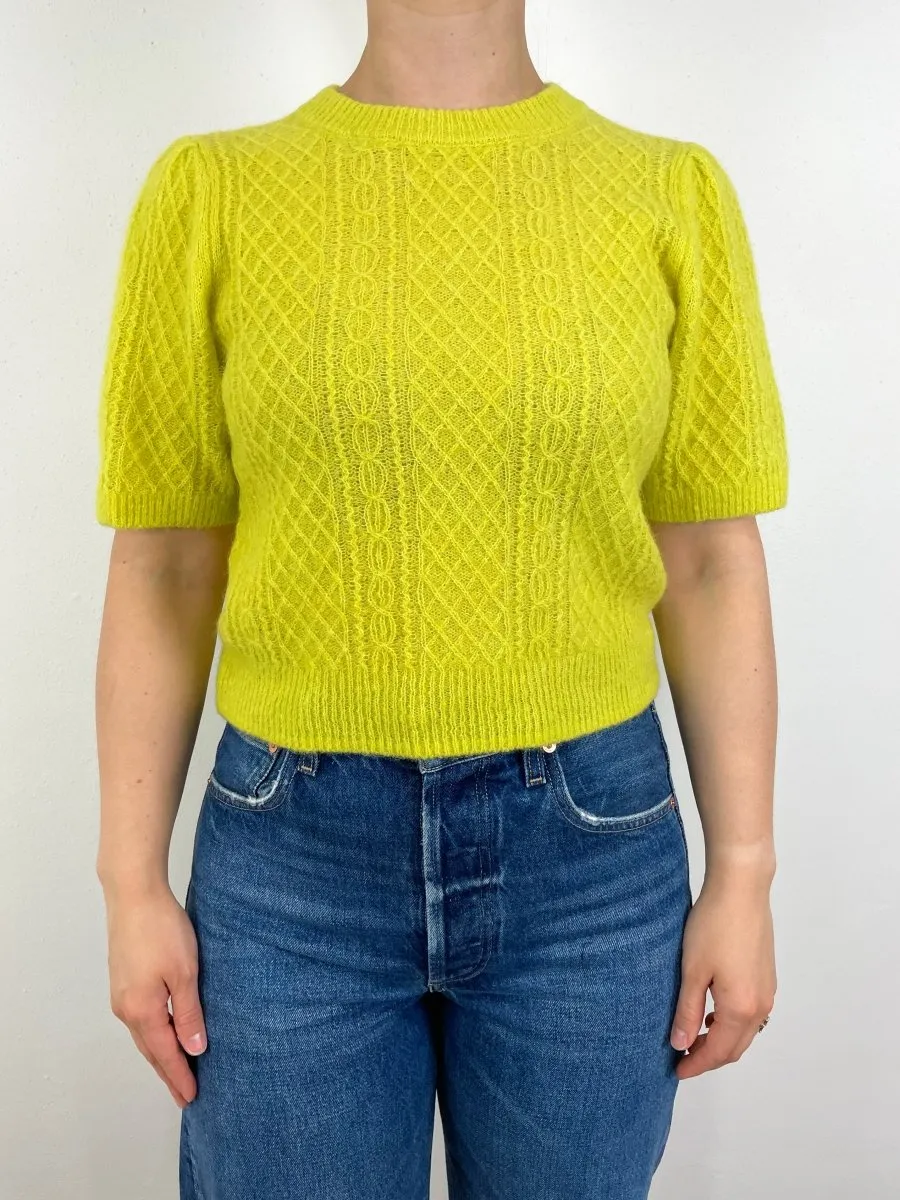 Cropped Cable Sweater in Lemongrass