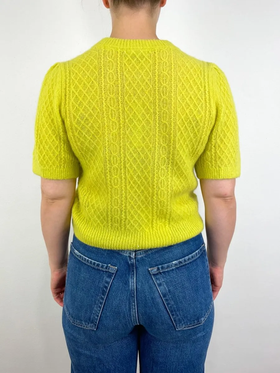 Cropped Cable Sweater in Lemongrass