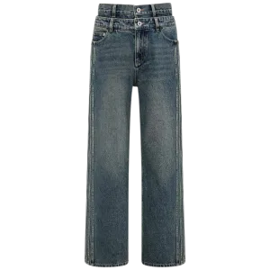 Denim Seaming Double Waist Pants