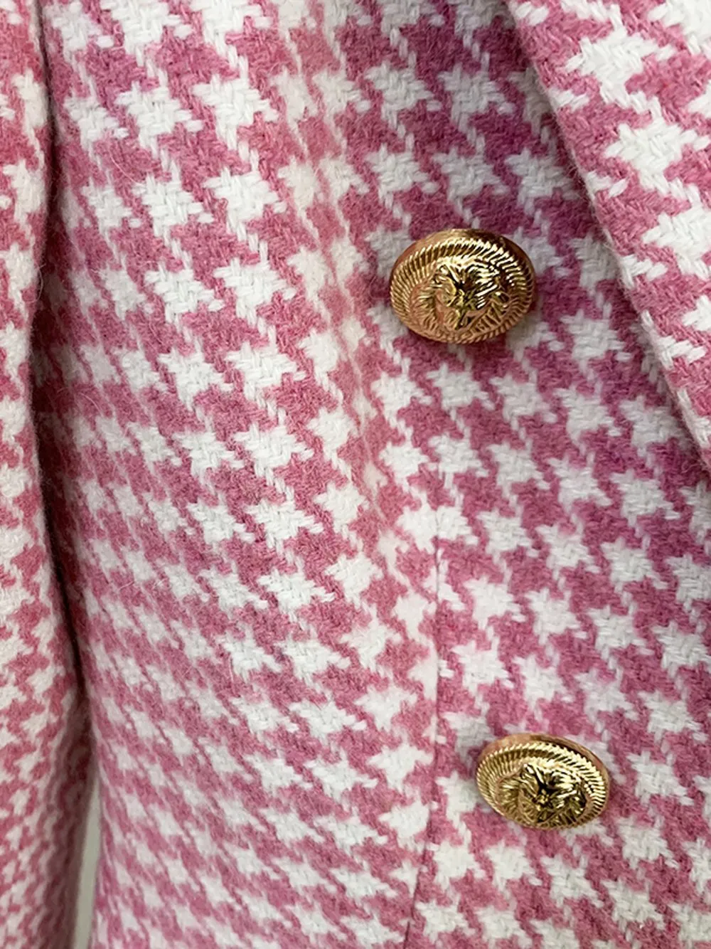 Double Breasted Wool Houndstooth Blazer