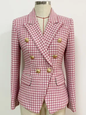 Double Breasted Wool Houndstooth Blazer