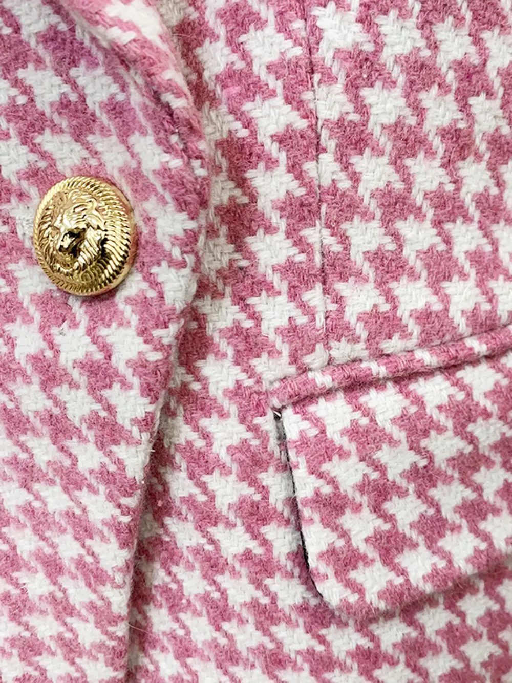 Double Breasted Wool Houndstooth Blazer