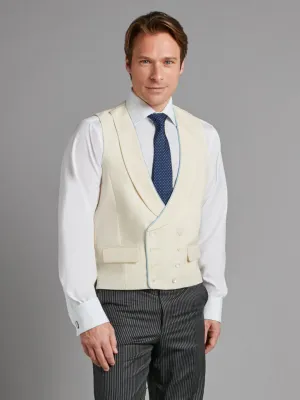 Double Breasted Wool Vest With Piping - Cream