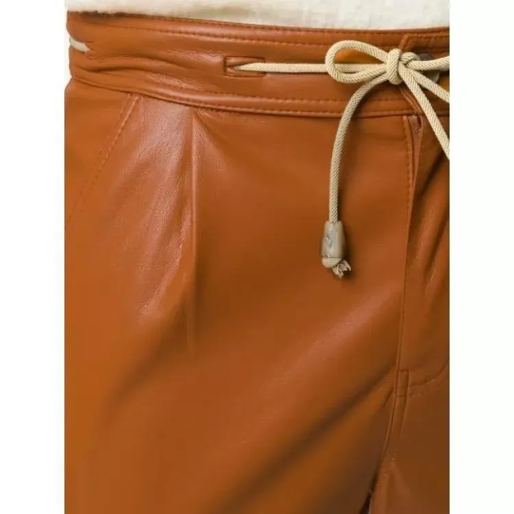 Drawstring Waist Tan Leather Trousers Pant for Men