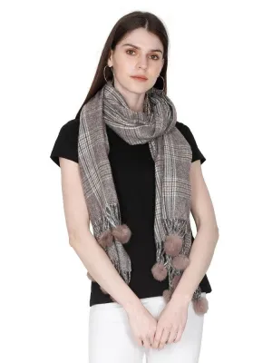 FabSeasons Brown Grey Unisex Checkered Woolen Scarf, Muffler, Shawl and Stole