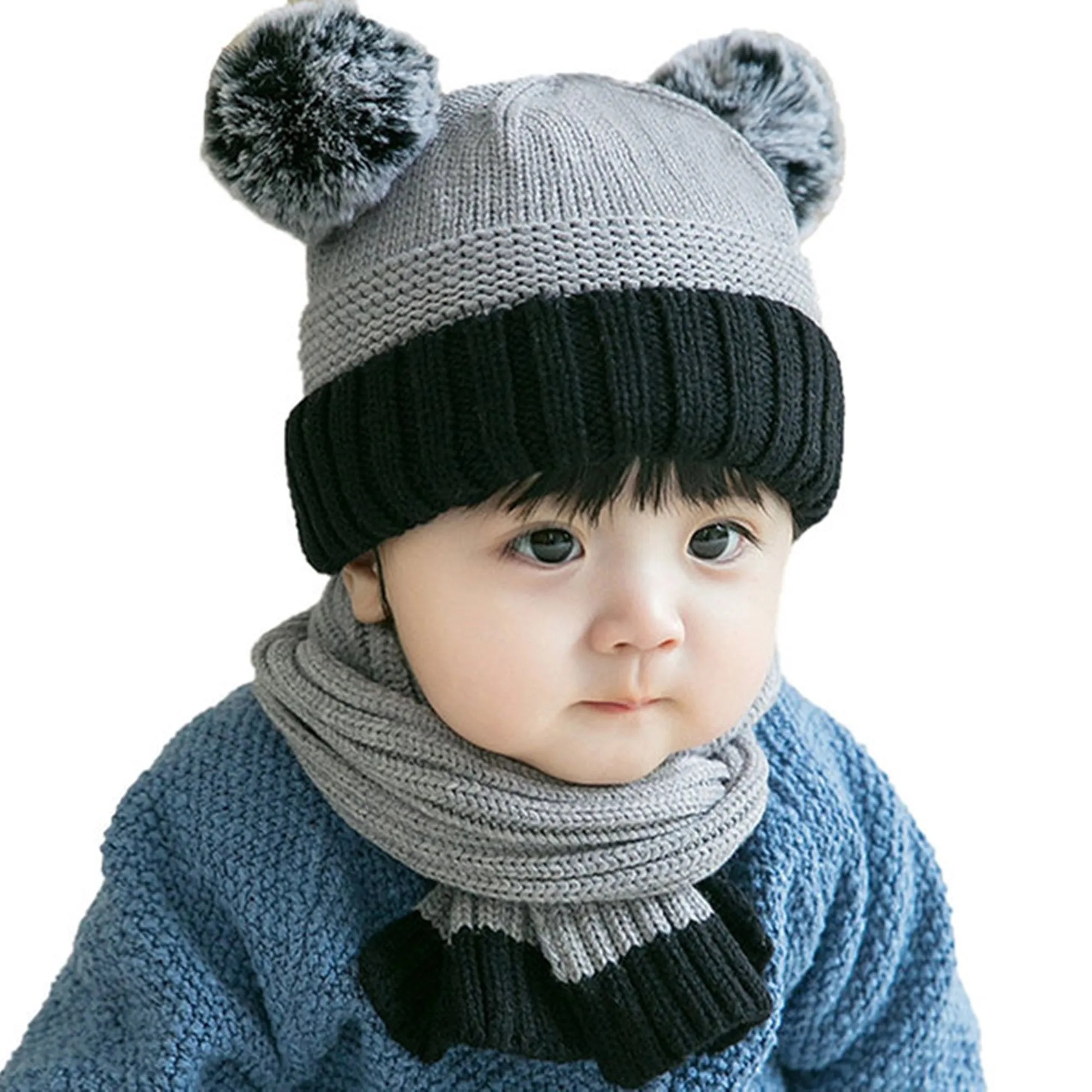 FabSeasons Kids Winter Skull / Beanie caps with scarf Set, fits for 6 Months - 3 Years Old Baby Boys & Girls / Toddler