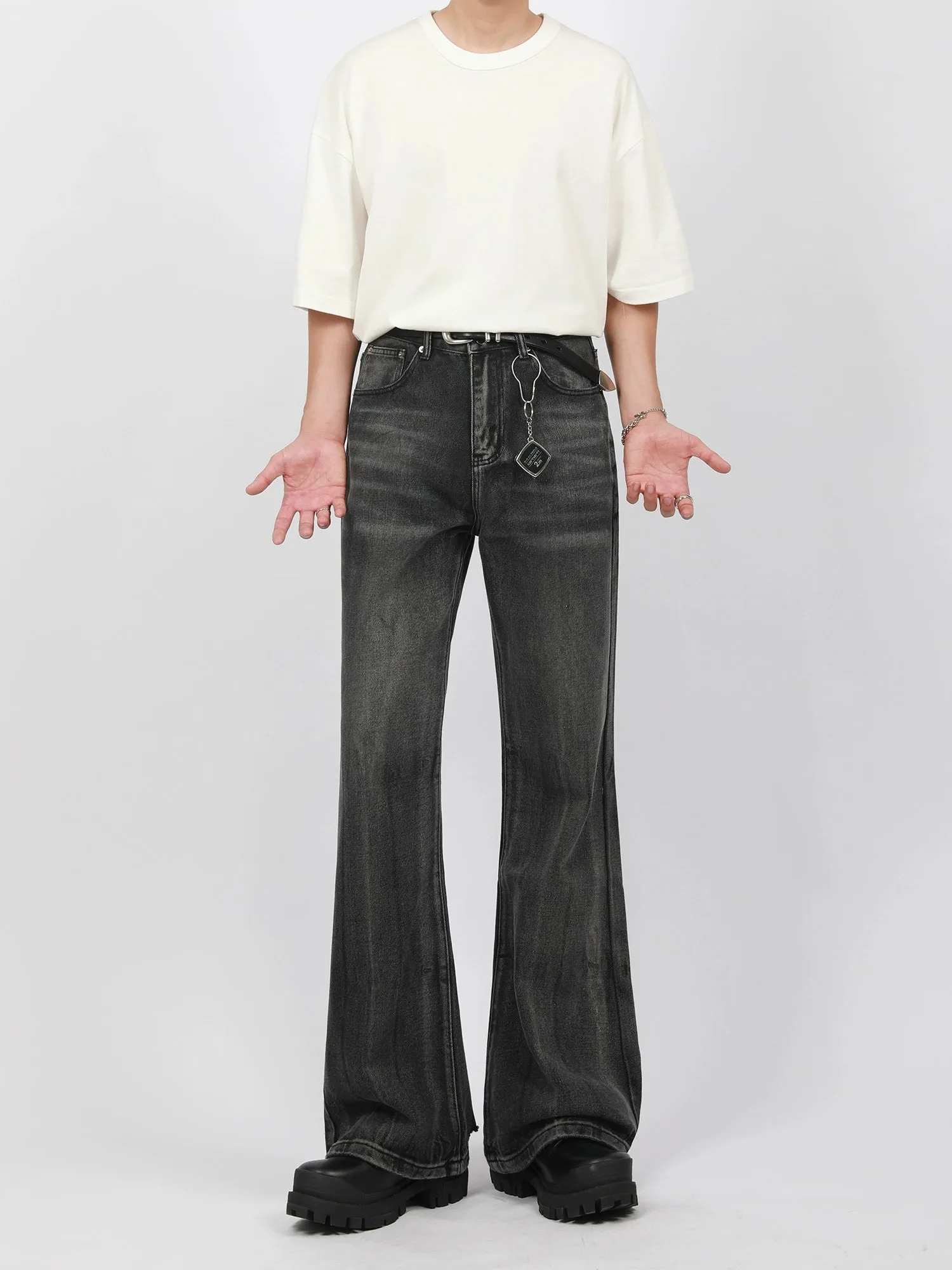 Faded Slim Fit Semi-Flare Denim Jeans