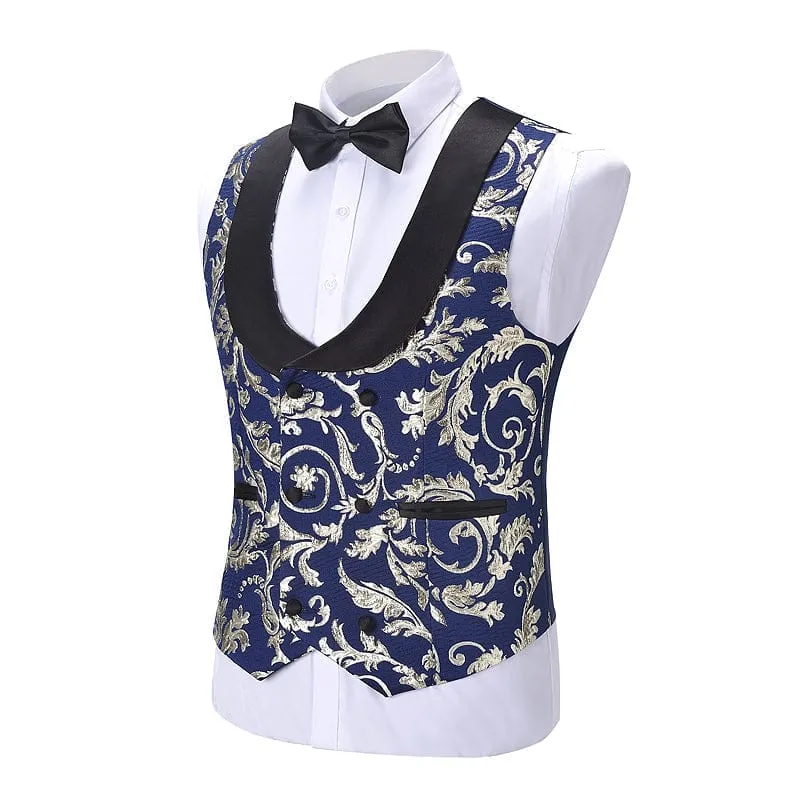 Fashion Men's Suit Vest Patterned Shawl Lapel Waistcoat