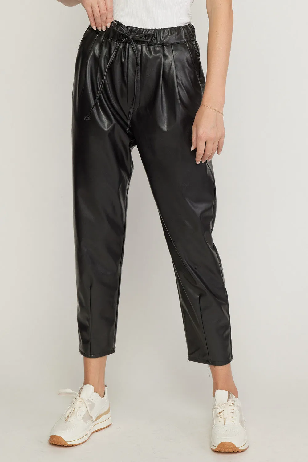 Faux leather drawstring pants